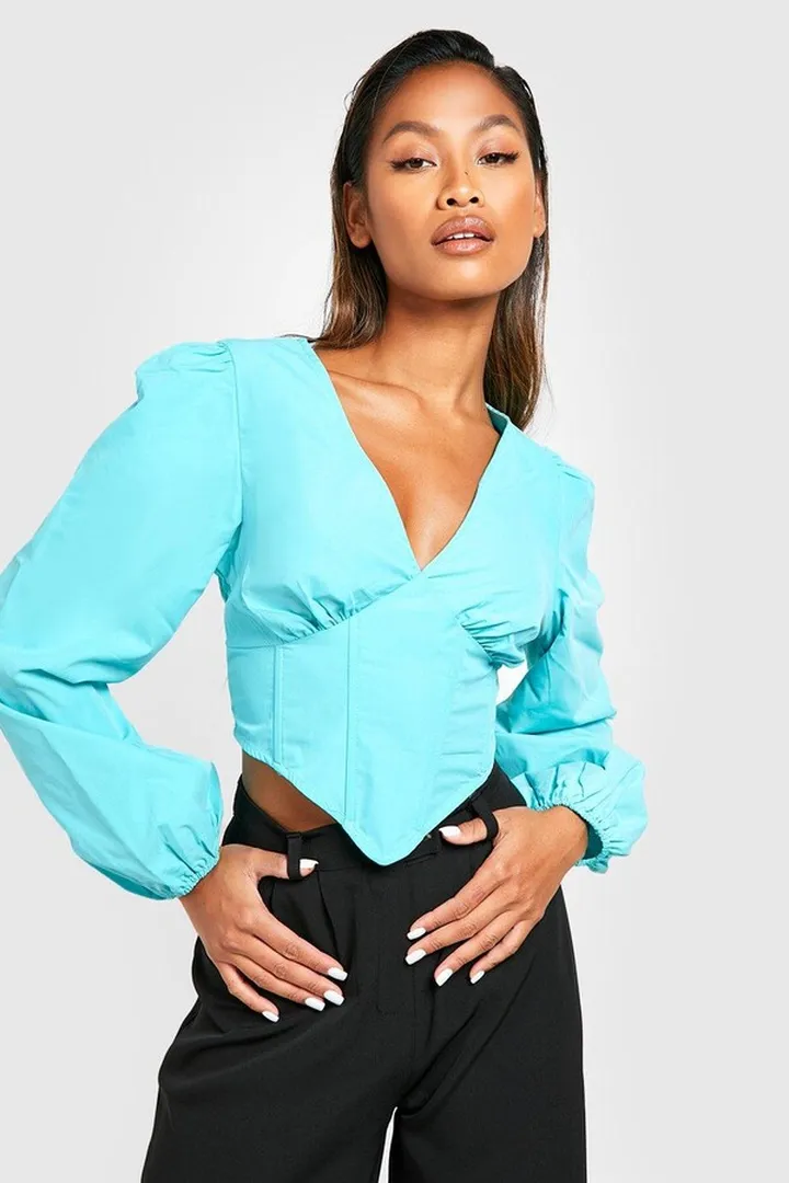 Puff Sleeve Pointed Hem Corset