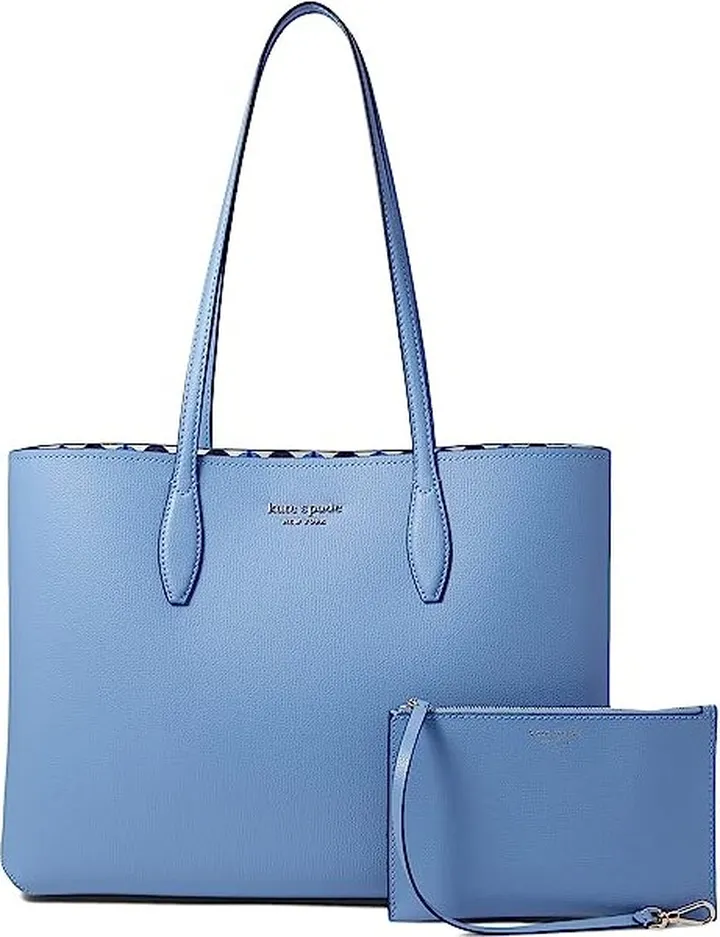 Kate Spade New York All Day Patio Tile Pop Printed Cross Grain Leather Large Tote (Kingfisher) Handbags