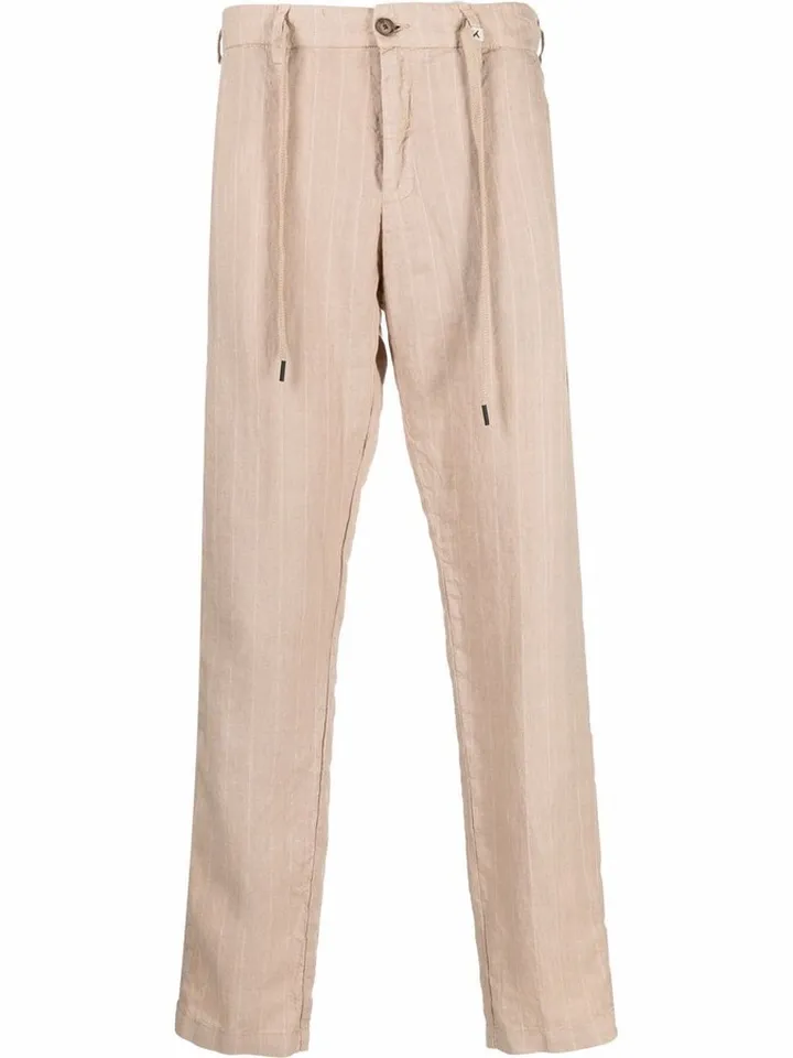 Pinstripe Drawstring Straight-Leg Trousers