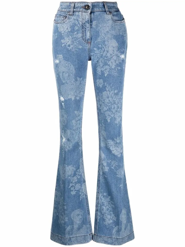 Floral-Print Bootcut Jeans