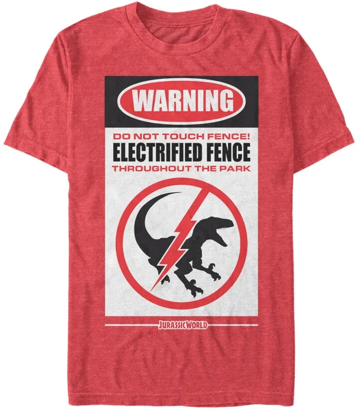 Jurassic World Men's Warning Do Not Touch Fence Short Sleeve T-Shirt