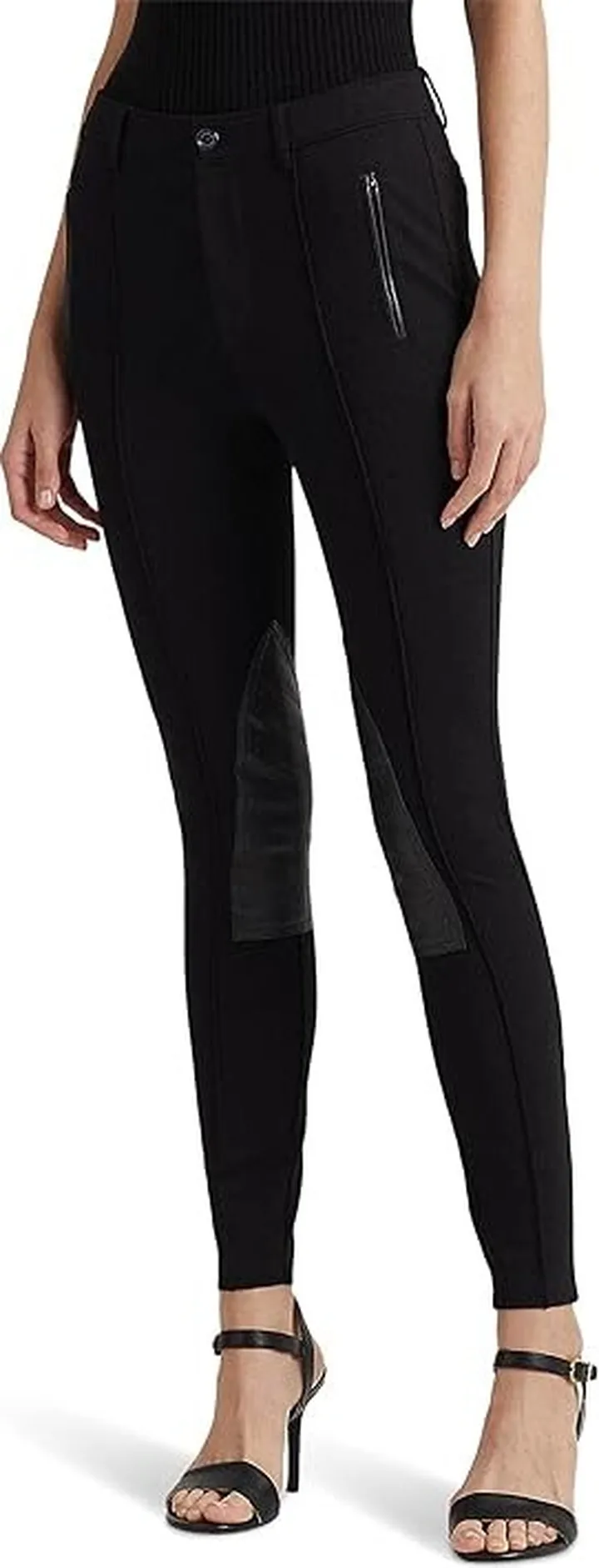 LAUREN Ralph Lauren Faux-Leather-Trim Ponte Jodhpur Pants (Black) Women's Casual Pants