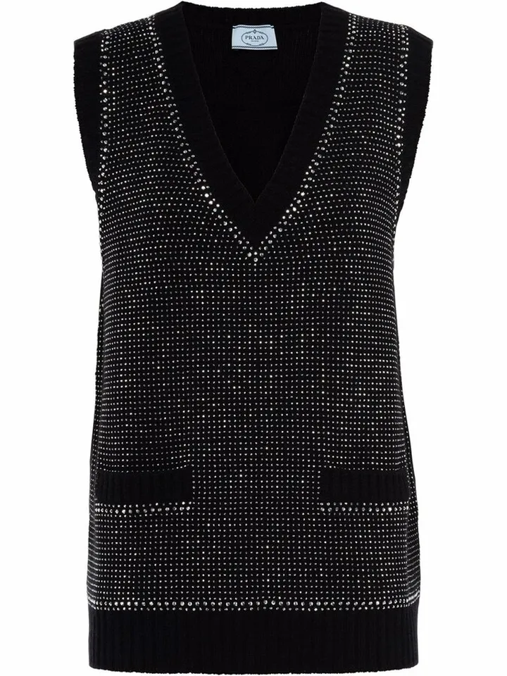 Rhinestone-Studded Cashmere Vest