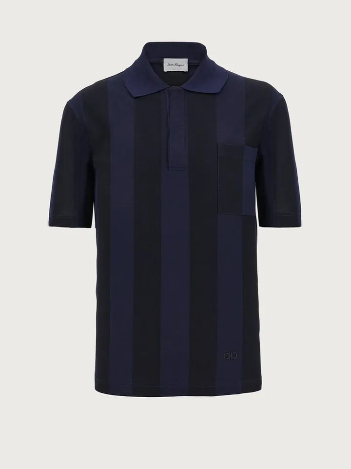 Ferragamo Men Dual tone striped polo Blue