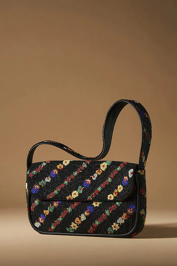 The Fiona Beaded Bag: Floral Edition Black