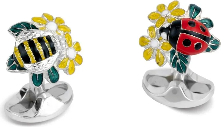 Deakin & Francis - Deakin & Francis Sterling Silver Ladybird & Bee Flower Cufflinks