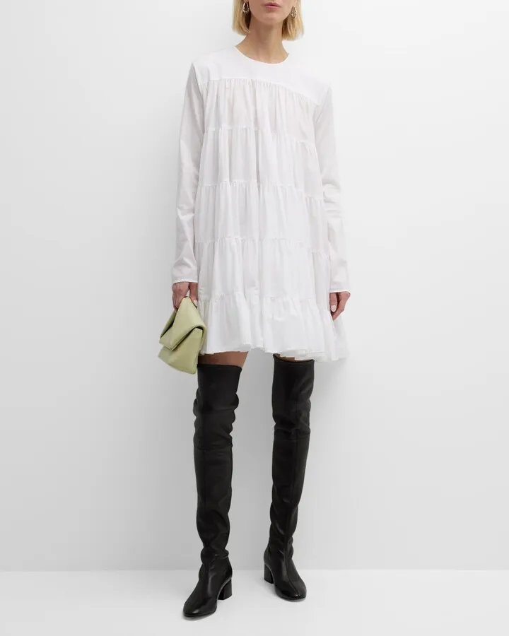 Soliman Tiered Long-Sleeve Mini Dress