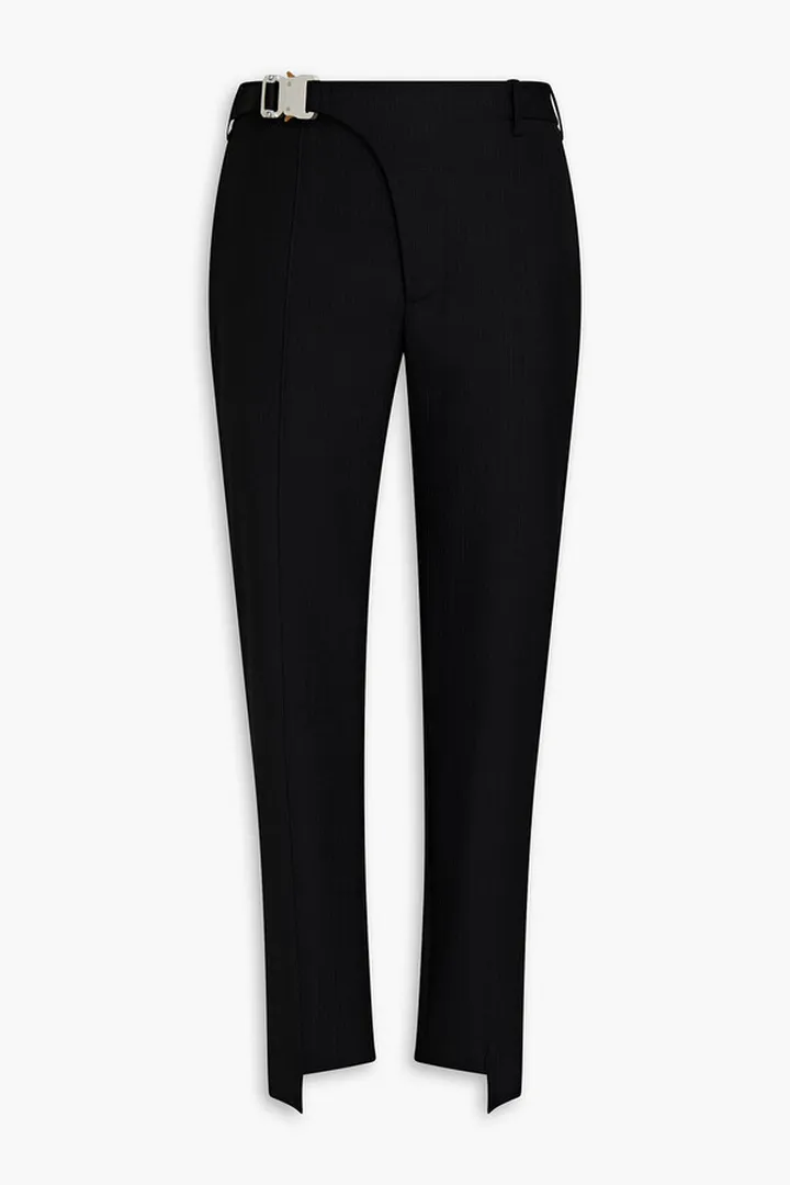 Buckle-detailed wool-jacquard suit pants