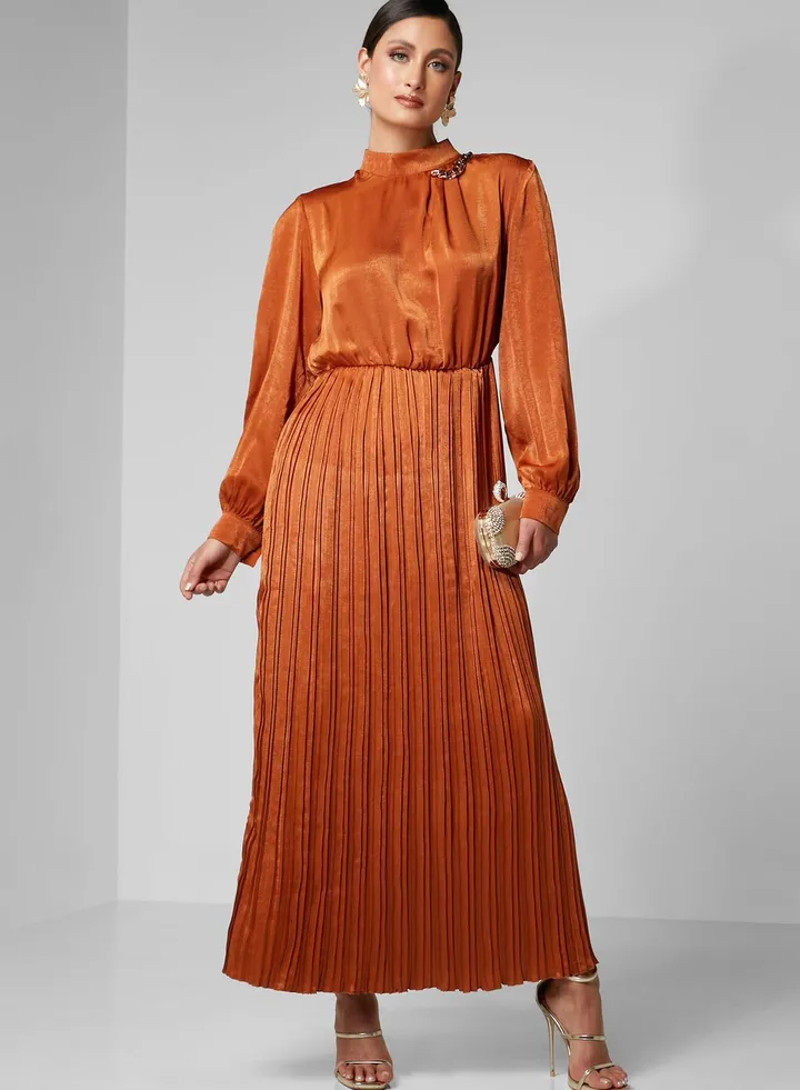 High Neck Pleated Dress
