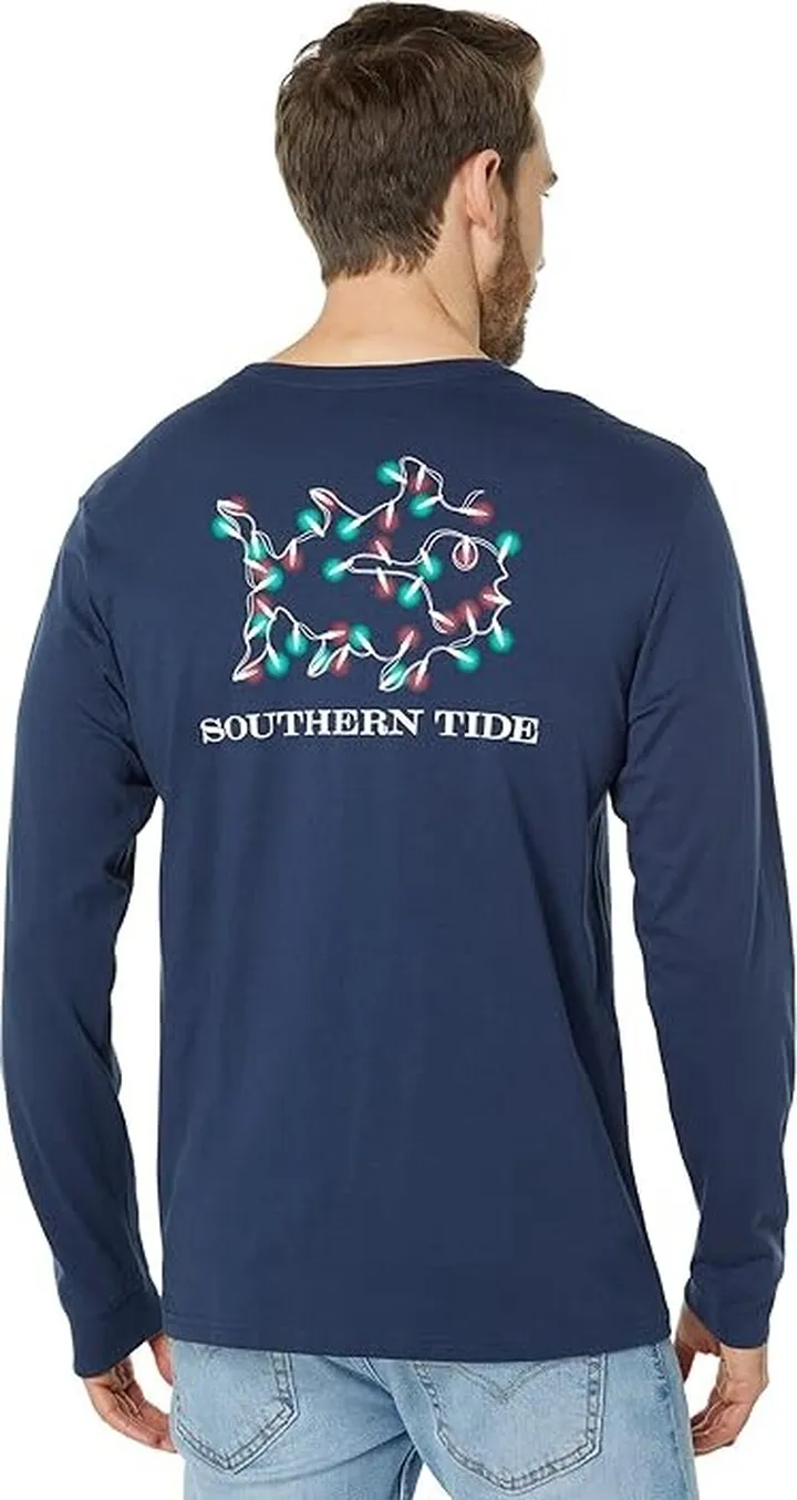 Southern Tide Long Sleeve String Light Skipjack Tee (True Navy) Men's Clothing