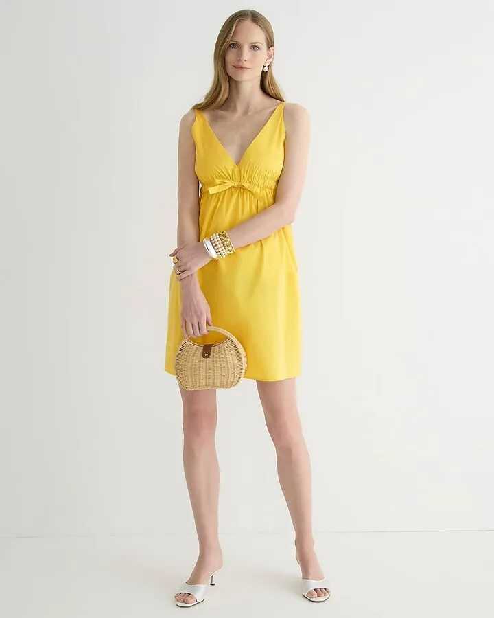 Collection bow-front V-neck mini dress in stretch taffeta