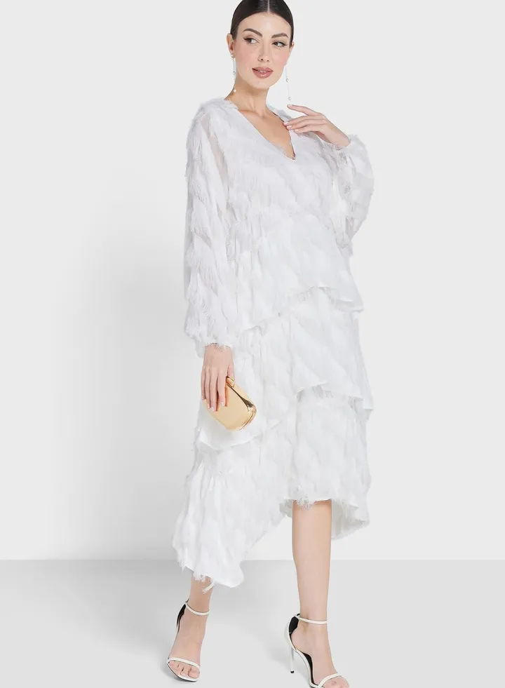 V-Neck Ruffle Dress