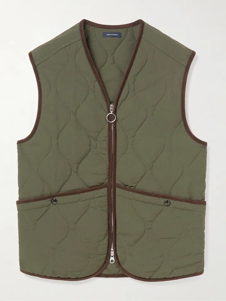 Slim-Fit Corduroy-Trimmed Quilted Twill Gilet