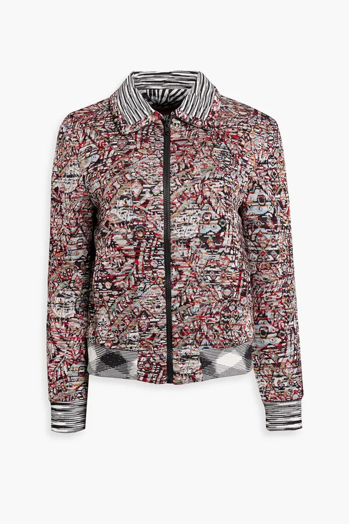 Crochet-knit bomber jacket
