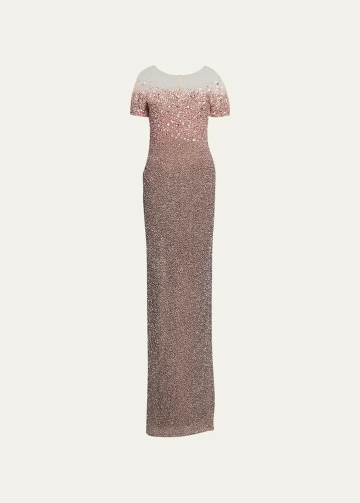 Ombre Signature Sequin Gown with Oversized Crystal Details