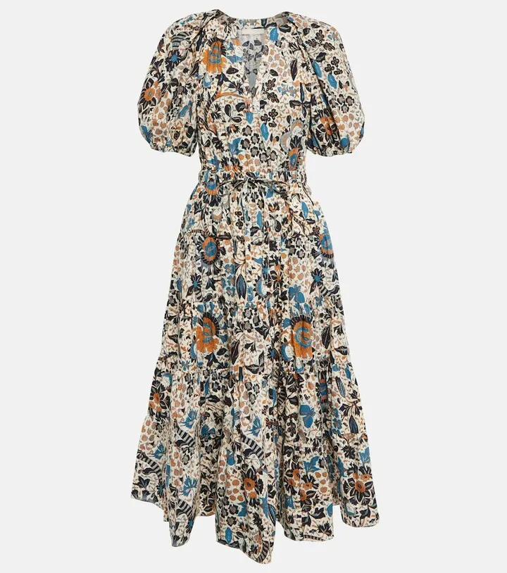 Olina printed cotton midi dress