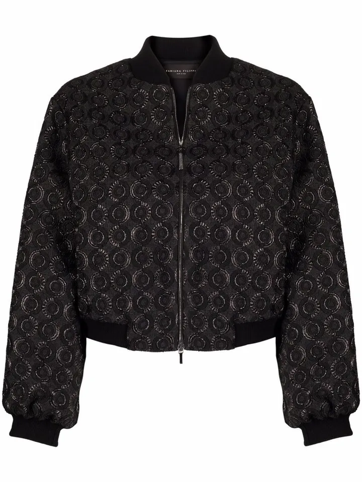 Pattern-Jacquard Knitted Bomber Jacket