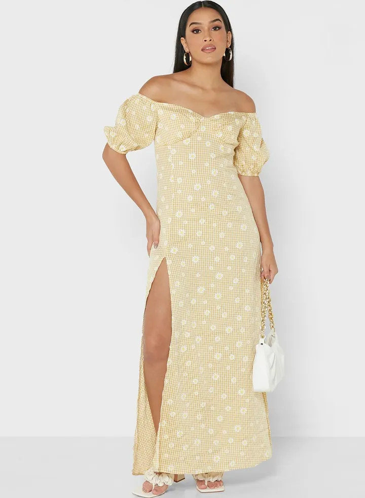 Bardot Puff Sleeve Floral Print Dress