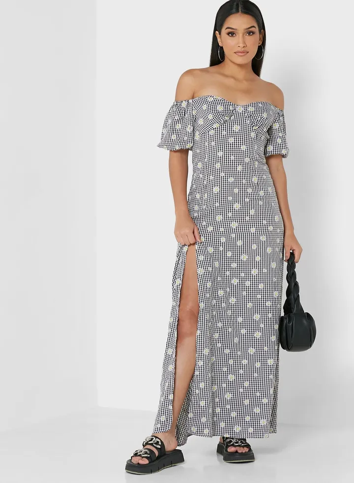 Bardot Puff Sleeve Floral Print Dress