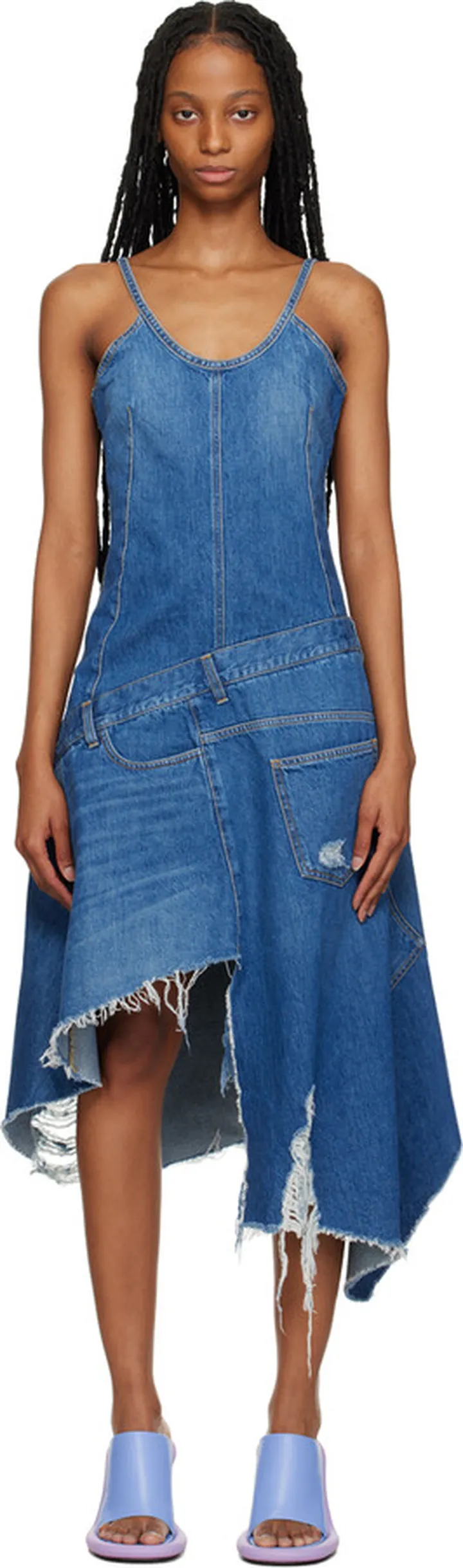 JW Anderson Blue Distressed Denim Midi Dress
