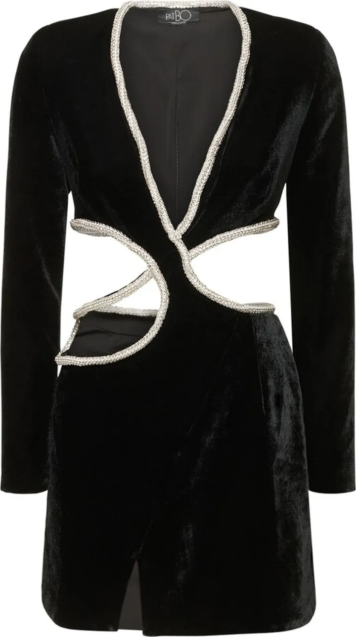 Embellished cut out crepe mini dress