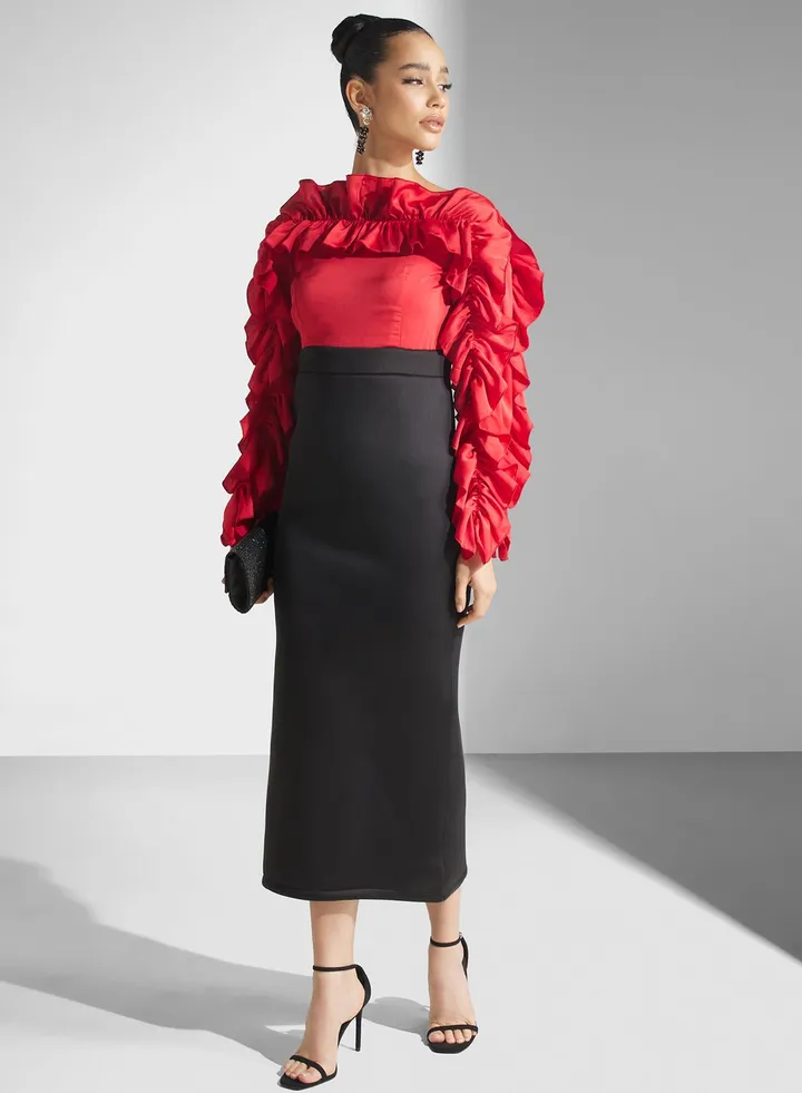 Ruffle Sleeve Color Block Dress