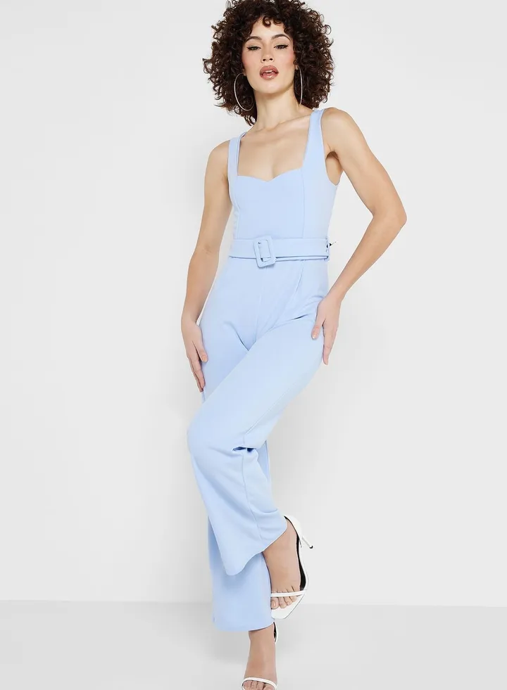 Sweetheart Neck Belted Jumpsuit