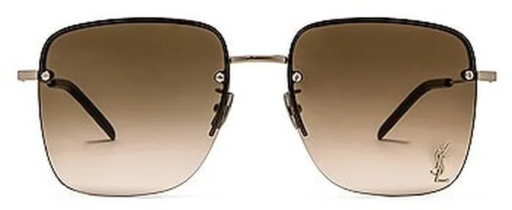Saint Laurent Square Metal Sunglasses in Metallic Gold