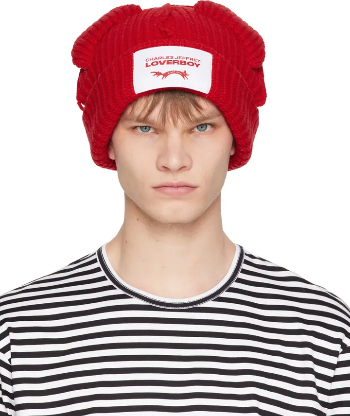 Charles Jeffrey Loverboy Red Chunky Ears Beanie