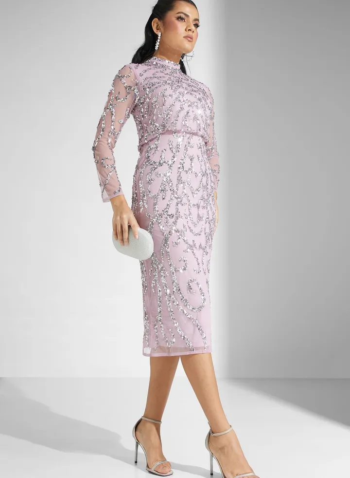 High Neck Sequin Dress