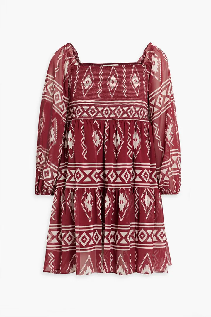 Lola shirred printed chiffon mini dress
