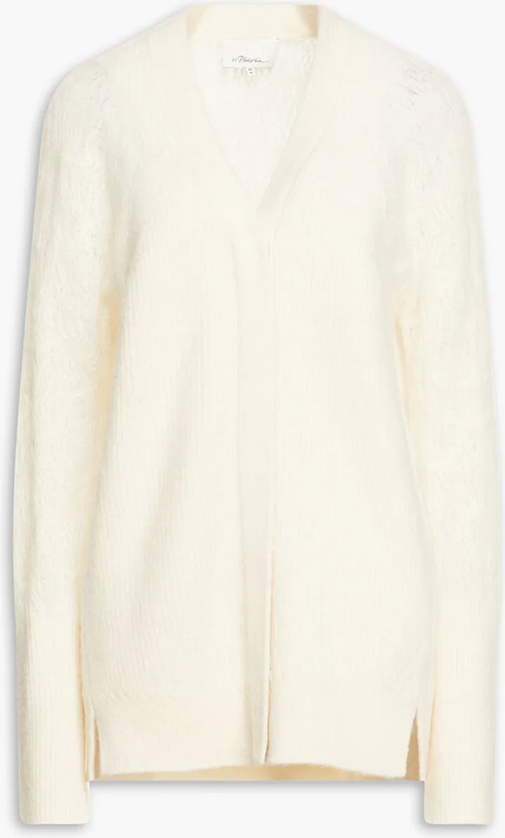 Ribbed and pointelle-knit alpaca-blend cardigan