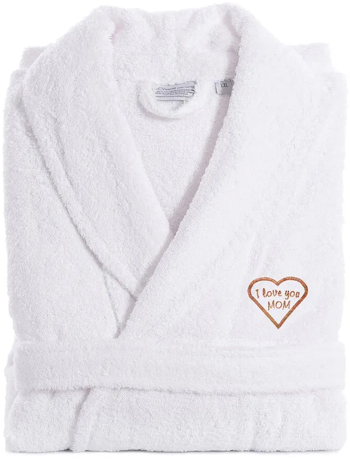 Mèlange 'I Love You Mom' Embroidered White Terry Bathrobe