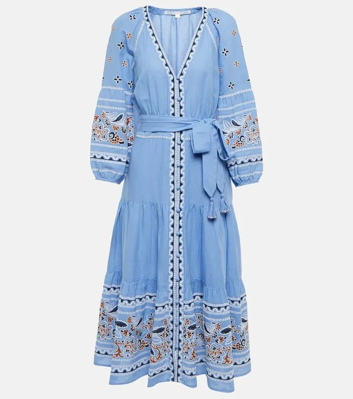 Freyja linen and cotton midi dress