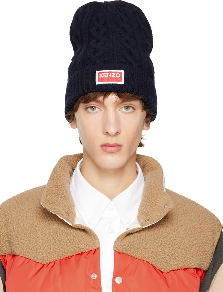 Kenzo Navy Cable Knit Beanie