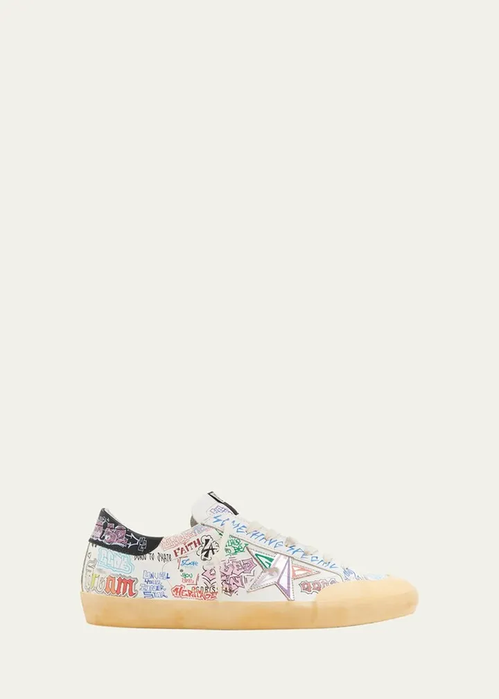 Men's Super-Star Graffiti-Print Leather Low-Top Sneakers