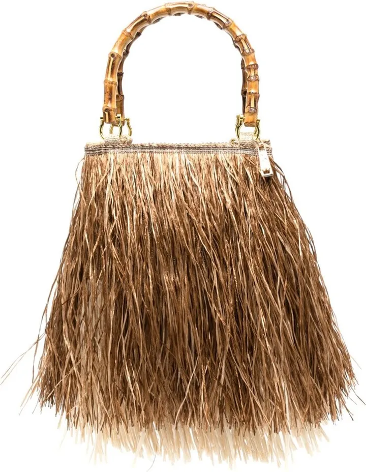 small Scicli fringed-raffia tote bag