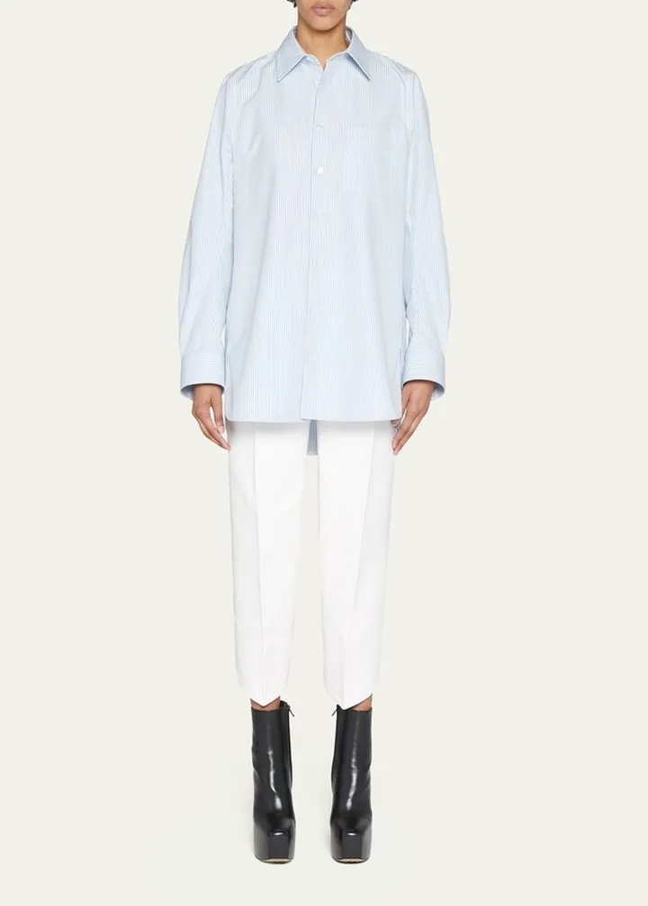 Splittable Kick-Back Skinny-Leg Crop Twill Trousers