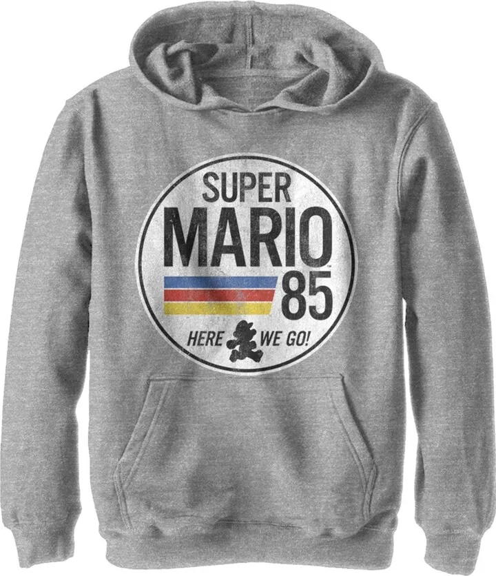 Boy's Nintendo Super Mario Retro Rainbow Ring Pull Over Hoodie - Athletic Heather - Small