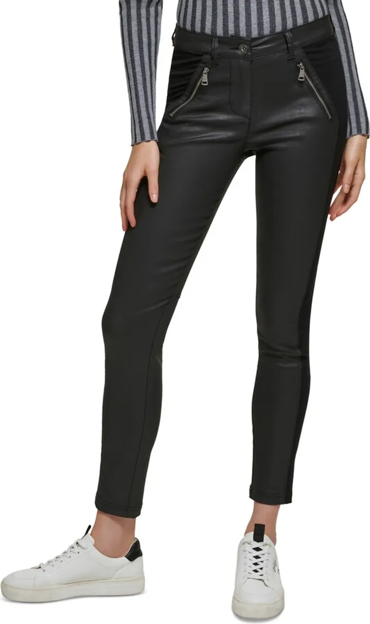 Dkny Jeans Women's Coated Mixed-Media Skinny Moto Pants