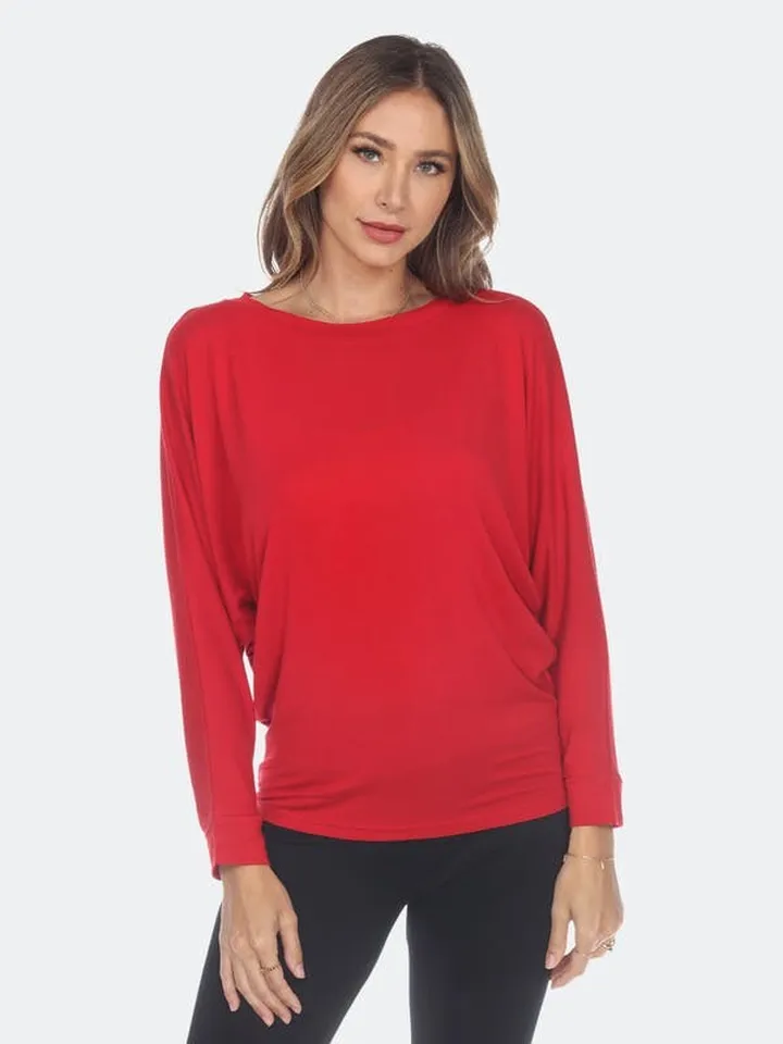 White Mark Banded Dolman Top - Red