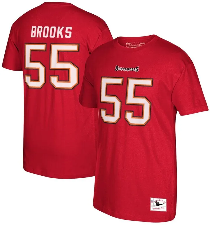 Men's Mitchell & Ness Derrick Brooks Red Tampa Bay Buccaneers Retired Player Logo Name and Number T-shirt