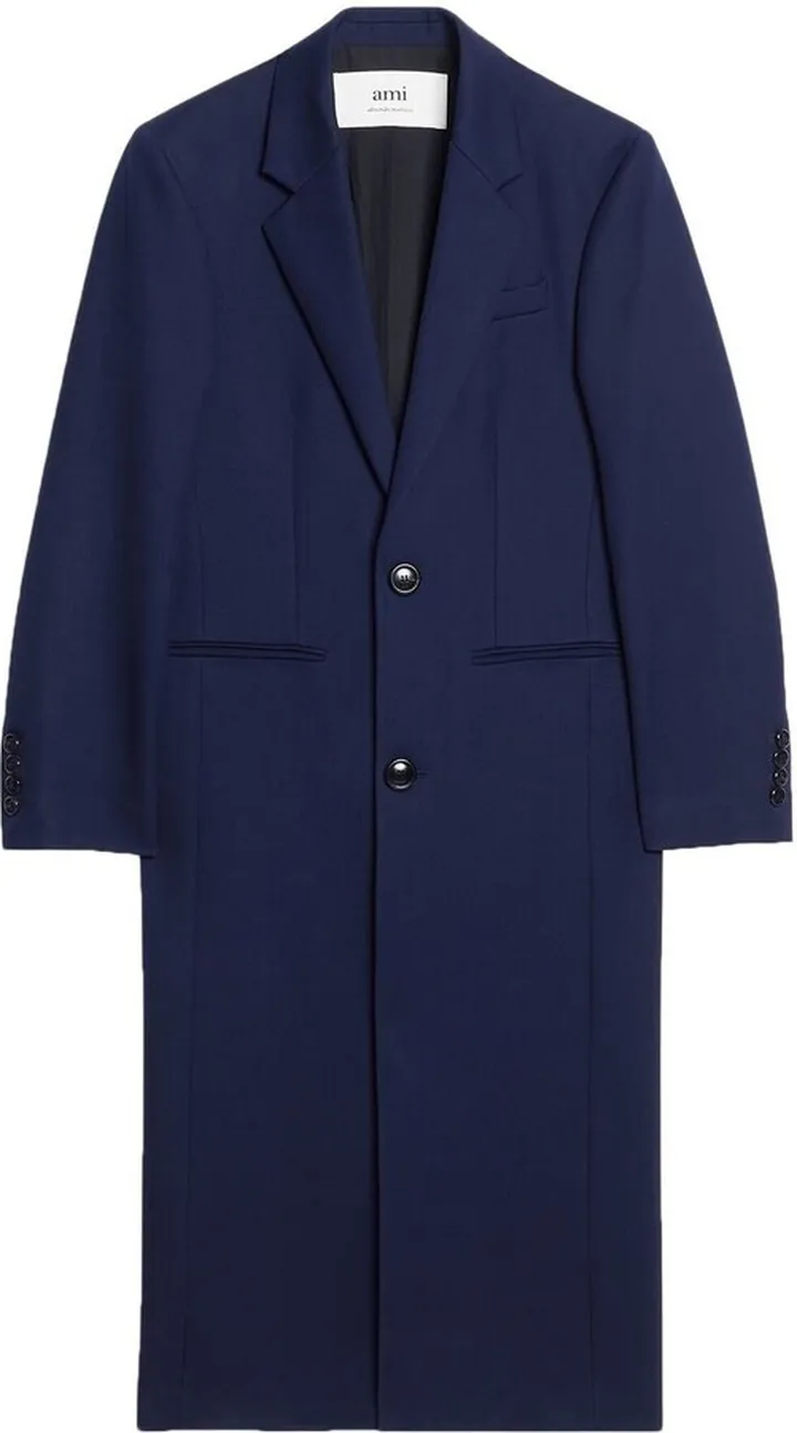 Navy Single Breasted Virgin Wool Coat