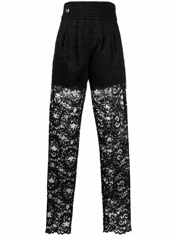 High-Waisted Lace-Patterned Trousers