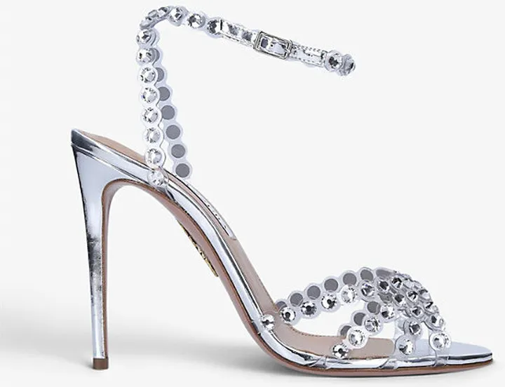 Womens Silver Tequila Crystal-embellished Leather Heeled Sandals