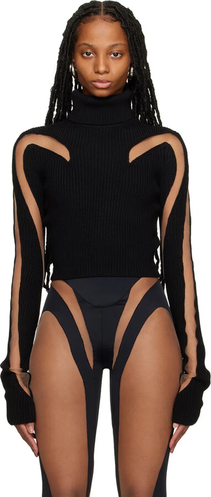 Mugler Black Cropped Turtleneck