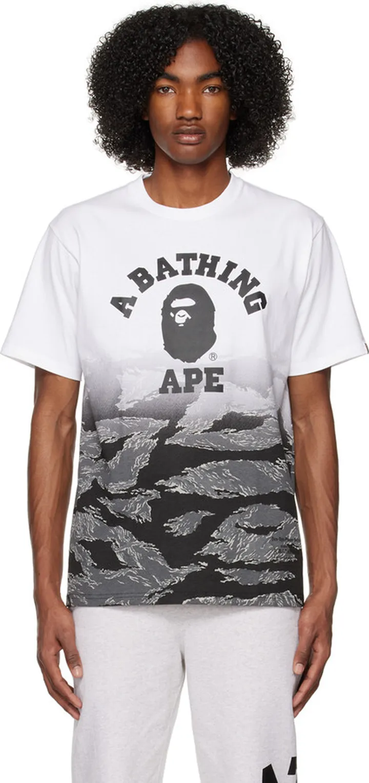 BAPE White & Black Tiger Camo Gradation College T-Shirt