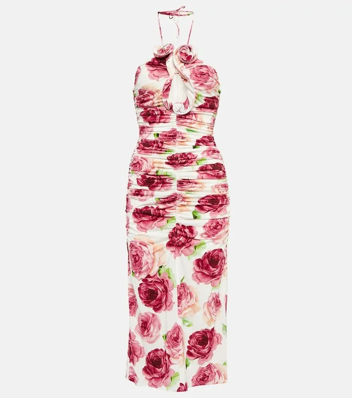 Floral ruched jersey midi dress