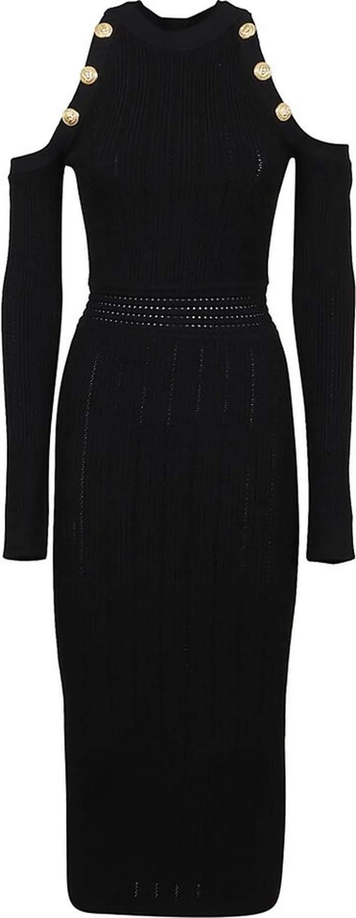 Balmain Cold-Shoulder Knitted Midi Dress