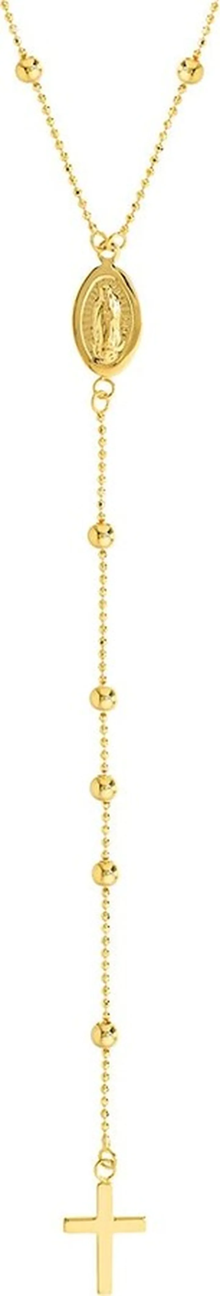 14K Yellow Gold Virgin Mary & Cross Lariat